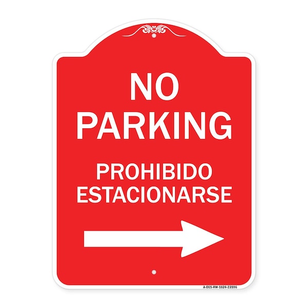 No Parking Prohibido Estacionarse W/ Left Arrow, Red & White Aluminum Sign, 18" x 24", RW-1824-23596
